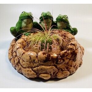 Three Frogs Ceramic Shallow Planter Trinket Dish Cardinal Designs Mold Glossy